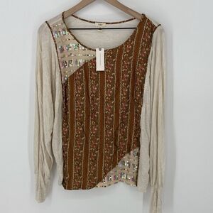 Anthropologie Sammi Sequined Top by Tiny Multicolor Floral size XL NWT